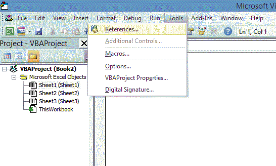 edi excel framework select vba references tools menu then articles